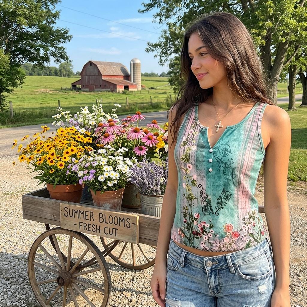 Boho Floral Button Tank Top Women’s Summer Sleeveless V Neck Cami