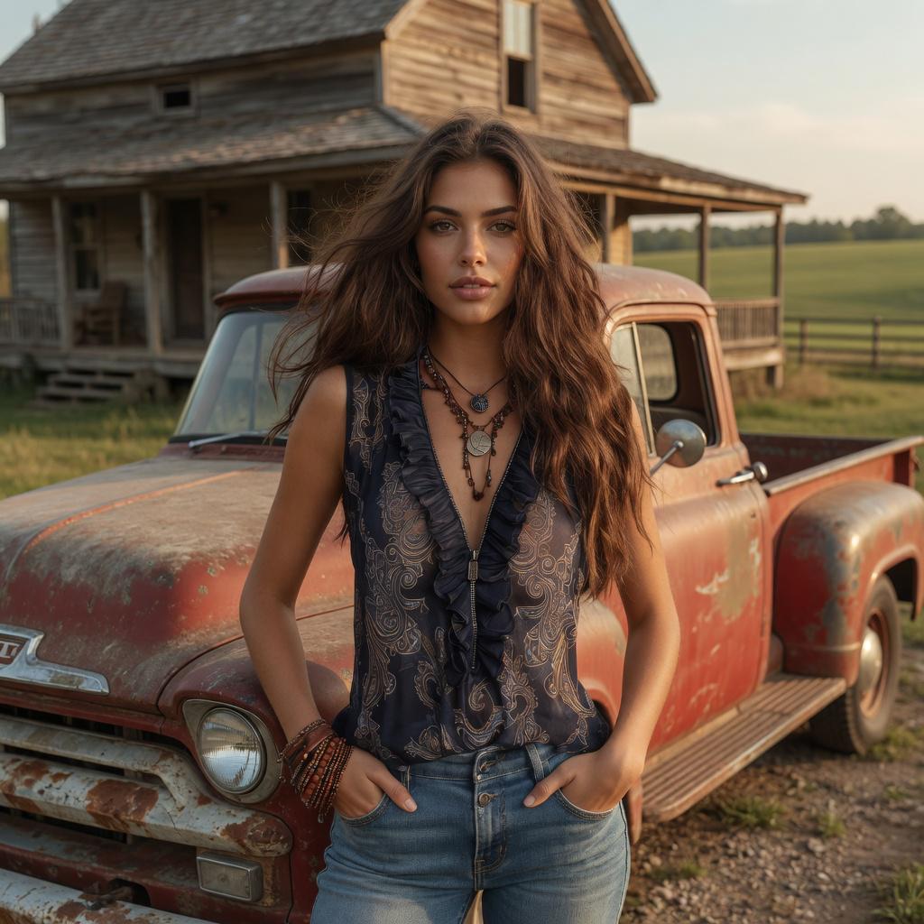 Elegant Paisley Chiffon Sleeveless Top Ruffle V-Neck Boho Blouse