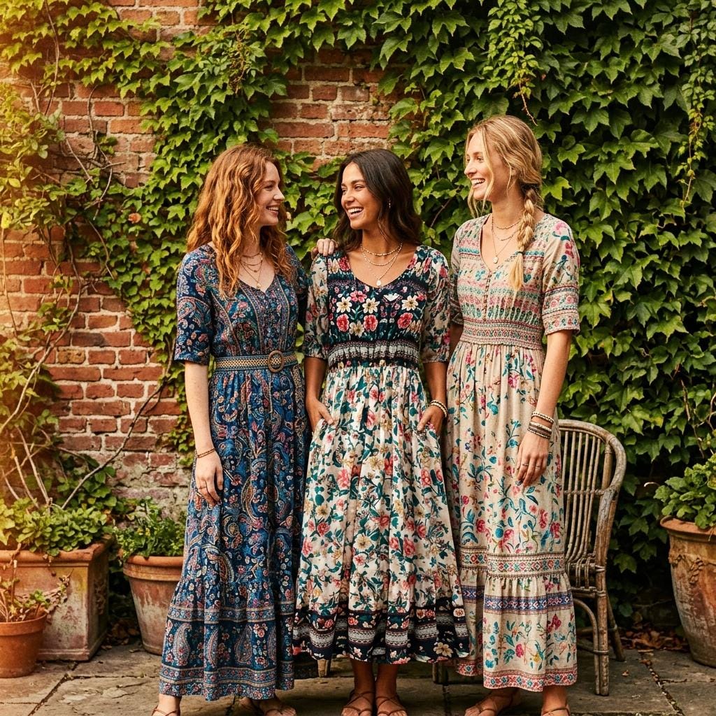 Chic Boho Floral Loose Maxi Dress Women Round Neck Summer Dress