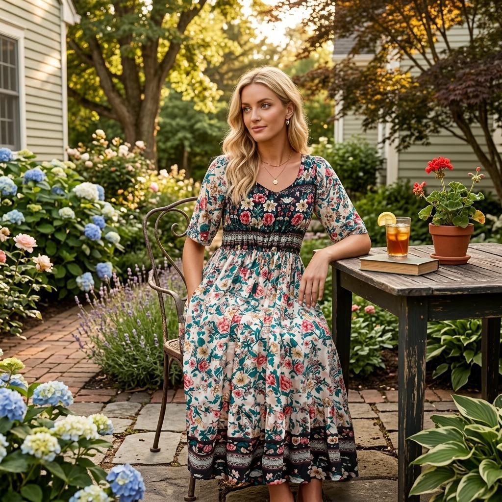 Chic Boho Floral Loose Maxi Dress Women Round Neck Summer Dress