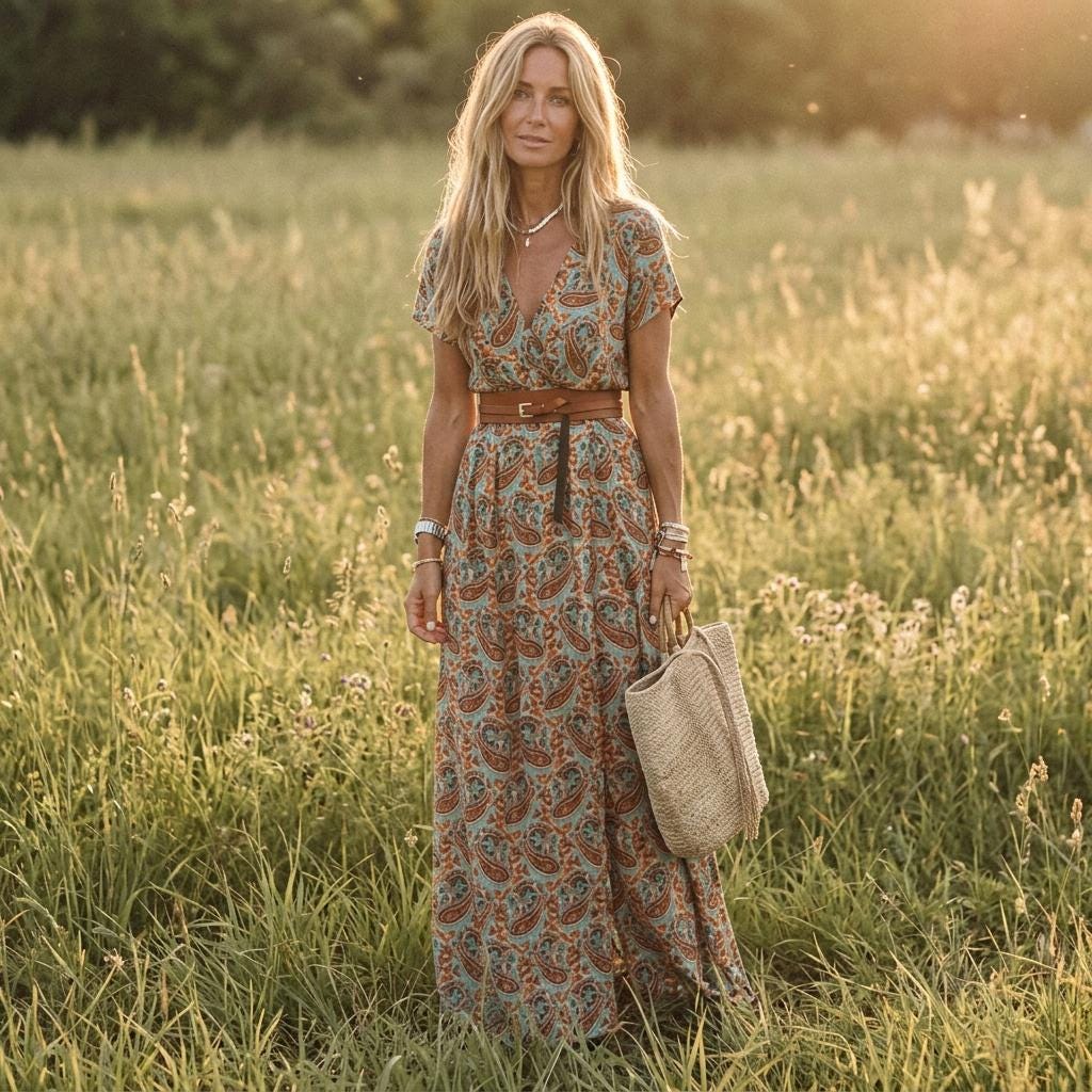 Casual Boho Floral Sundress Women V Neck Maxi Dress Belted
